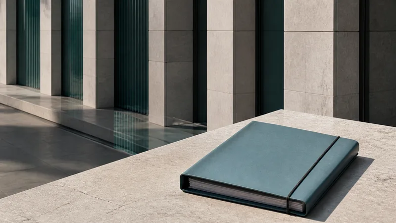 Fachada institucional abstracta junto a una carpeta cerrada rotulada para valoración jurídica, sin personas ni emblemas